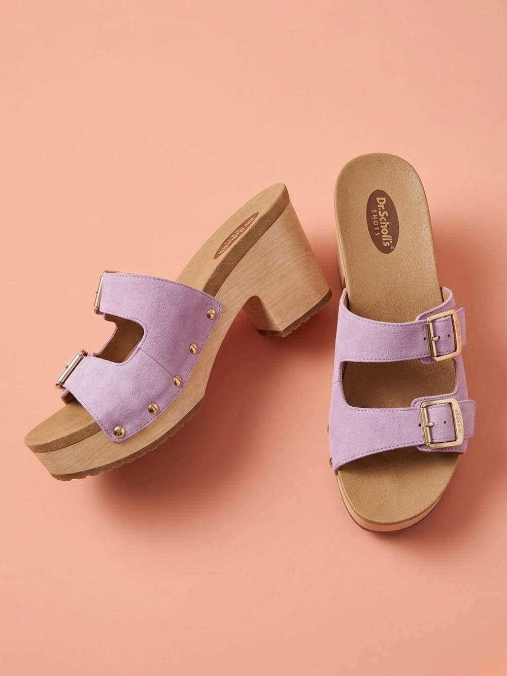 Dr. Scholl's "Original Vibe" Lilac Purple Suede Wood Clogs Sandals Mules Size 9
